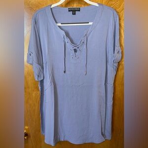 Brooke Shields Timeless ‘slate blue’ lace-up neck woven top Size 1X